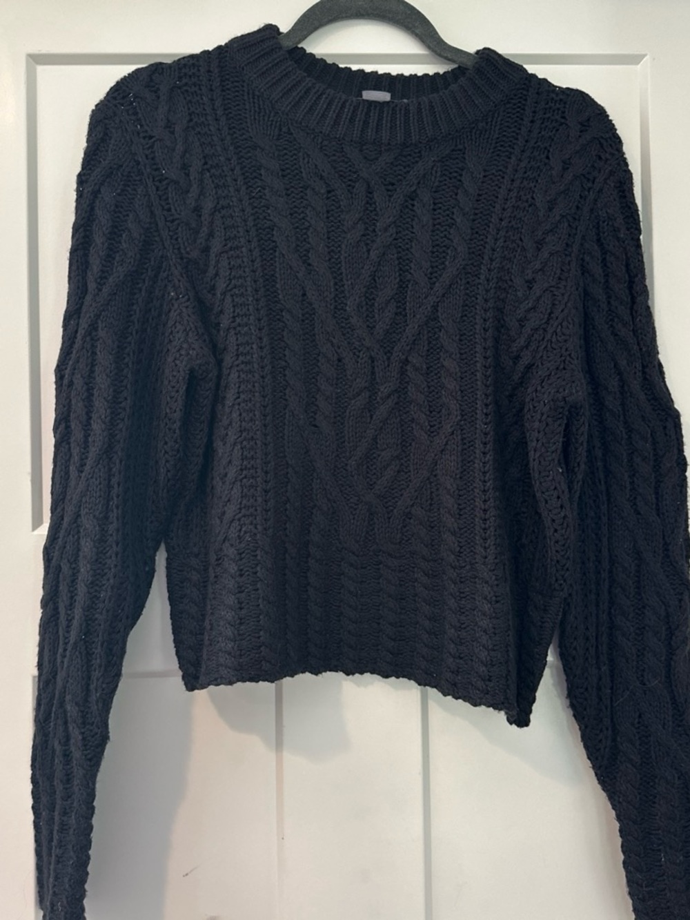 French Connection Black Cable Knit Crew Sweater